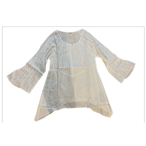 Sundance Bohemian Embroidered Size M Blouse Long Bell‎ Sleeve  Assymetric Top - Picture 1 of 7